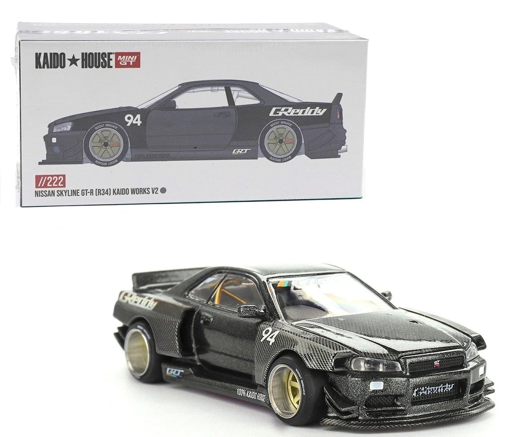 Kaido House x Mini GT 1:64 Nissan Skyline GT-R R34 Kaido Works GReddy V2 Bk #222